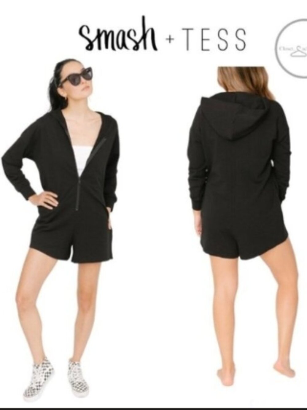 Worn 2 OR 3 Times Smash + Tess Black Zip Front Hooded Romper